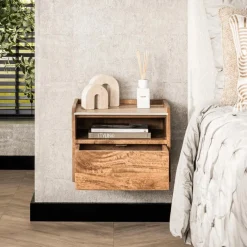 Nachttafels|Ygo Nachttafel FIDEL Hangend Mango/Travertin