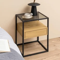 Nachttafels|Ygo Nachttafel ROLF Smoked Glass/Wild Oak