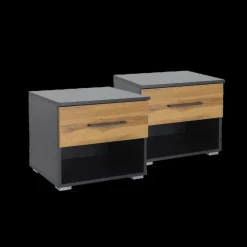 Nachttafels|Ygo Nachttafel Set van 2 SZAFKA Eik Metaalgrijs