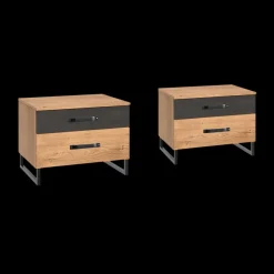Nachttafels|Ygo Nachttafelset KICK F99-Plankeneiche/Raw Steel