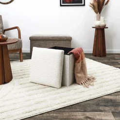 Opbergboxen|Decoratieve Opbergers|Ygo Opbergpouf COLLETE Vk Rib Wit