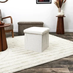 Opbergboxen|Decoratieve Opbergers|Ygo Opbergpouf COLLETE Vk Rib Wit