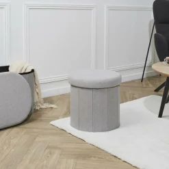 Opbergboxen|Decoratieve Opbergers|Ygo Opbergpouf DOAKA Rond Lichtgrijs