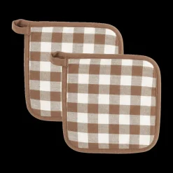 Keukenlinnen|Ygo Pannenlap S/2 GINSHA Ruit Cognac