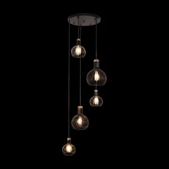 Hanglampen|Ygo Pendel RAGA 5Del. Rond Zwart/Koper