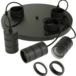 Hanglampen|Ygo Pendel RETRO Rond 3D. Plafondplaat Zwart