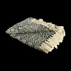 Sierkussens & Plaids|Ygo Plaid FRANGE Kat. Ecru/Zwart