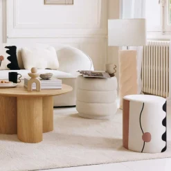 Poufen & Voetenbanken|Ygo Poef ZINIAN Rond Boulé Wit