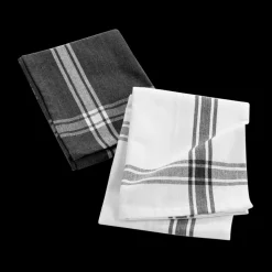 Keukenlinnen|Ygo S/2 Keukenhanddoek TORCHA Katoen Wit/Zwart
