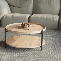 Salontafels & Bijzettafels|Ygo Salontafel JACOB Ø80 M/Onderblad Oude Eik