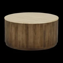 Salontafels & Bijzettafels|Ygo Salontafel MANDALA Ø90 Travertijn/Mango Donkerbruin