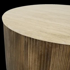 Salontafels & Bijzettafels|Ygo Salontafel MANDALA Ø90 Travertijn/Mango Donkerbruin