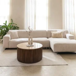 Salontafels & Bijzettafels|Ygo Salontafel MANDALA Ø90 Travertijn/Mango Donkerbruin