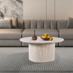 Salontafels & Bijzettafels|Ygo Salontafel PORTO Ø80 Travertijnlook