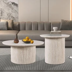 Salontafels & Bijzettafels|Ygo Salontafel PORTO Ø50 Travertijnlook