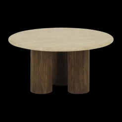 Salontafels & Bijzettafels|Ygo Salontafel PURNIMA Ø90 Travertijn/Mango Donkerbruin