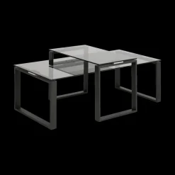 Salontafels & Bijzettafels|Ygo Salontafel Set van 2 MARCO Glas Smoke/Metal Black