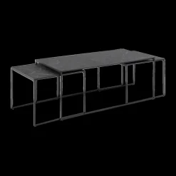 Salontafels & Bijzettafels|Ygo Salontafel Set van 3 RADDEL Mel. Marble/Metal Black