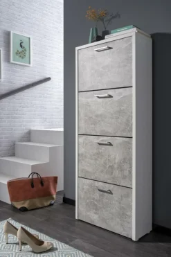 Schoenkasten & Rekken|Ygo Schoenenkast 4L, B64-H158, Wit-Beton