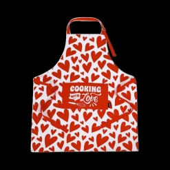 Keukenlinnen|Ygo Schort FOLLOW YOUR HEART Wit/Rood