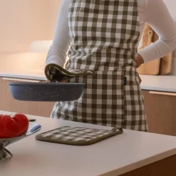 Keukenlinnen|Ygo Schort GINSHA Ruit Olijfgroen