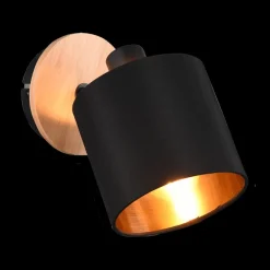 Wandlampen|Ygo Spot TOMMY 1Del. Met./Hout Mat Zwart