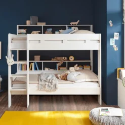 Slaapkamer|Bedden|Ygo Stapelbed STITCH 90x200 Wit (Incl. Bedlade en Bodems)