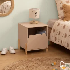 Decoratieve Accessoires|Kinderverlichting|Ygo Tafellamp BEERTJE Hout/Kap Boucle Wit