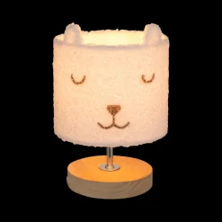 Decoratieve Accessoires|Kinderverlichting|Ygo Tafellamp BEERTJE Hout/Kap Boucle Wit