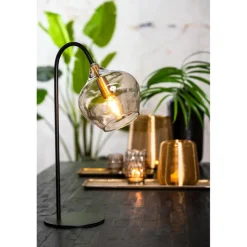 Tafellampen|Ygo Tafellamp RAKEL Mat Zwart/Glas Smoke