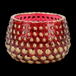 Woondecoratie|Ygo TL-Houder COLZI Glas Rood/Gouden Dots