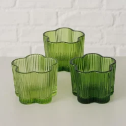 Woondecoratie|Ygo TL-Houder FIHONA Bloemvorm Glas Groen Ass.