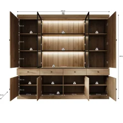 Vitrinekasten|Ygo Vitrinekast CASTELLO 2 Glasdeuren / 3 Nissen B240 Lichte Eik