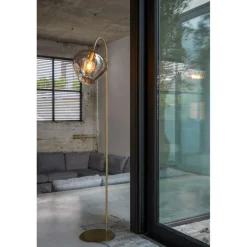 Vloerlampen|Ygo Vloerlamp RAKEL Ant. Brons/Glas Smoke