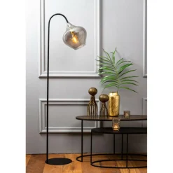Vloerlampen|Ygo Vloerlamp RAKEL Mat Zwart/Glas Smoke