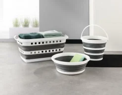 Was- & Linnenmanden|Badkameropbergers|Ygo Wasmand LAUNDRIK Plooibaar Wit/Grijs