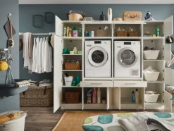 Wasruimte & Opbergkasten|Ygo Wasruimteset LAUNDRY: Bergkast + Opzetkast smal X2 + Wasmachinekast laag X2 + Opzetkast breed X2 + Linnenkast