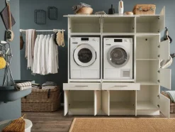 Wasruimte & Opbergkasten|Ygo Wasruimteset LAUNDRY: Wasmachinekast laag X2 + Opzetkast breed X2 + Linnenkast + Opzetkast smal