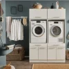 Wasruimte & Opbergkasten|Ygo Wasruimteset LAUNDRY: Wasmachinekast laag X2 + Opzetkast breed X2